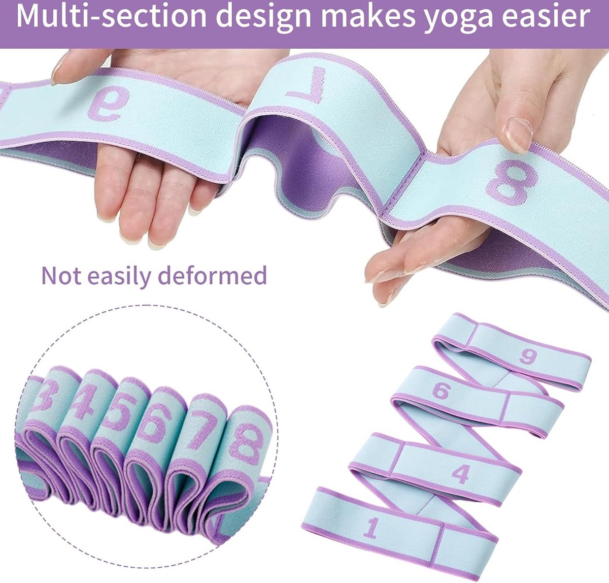 Yoga stretchband - 9 ringen yoga stretching riem - yogaband - yoga fitness stretching band voor yoga, dans en gymnastiekoefeningen