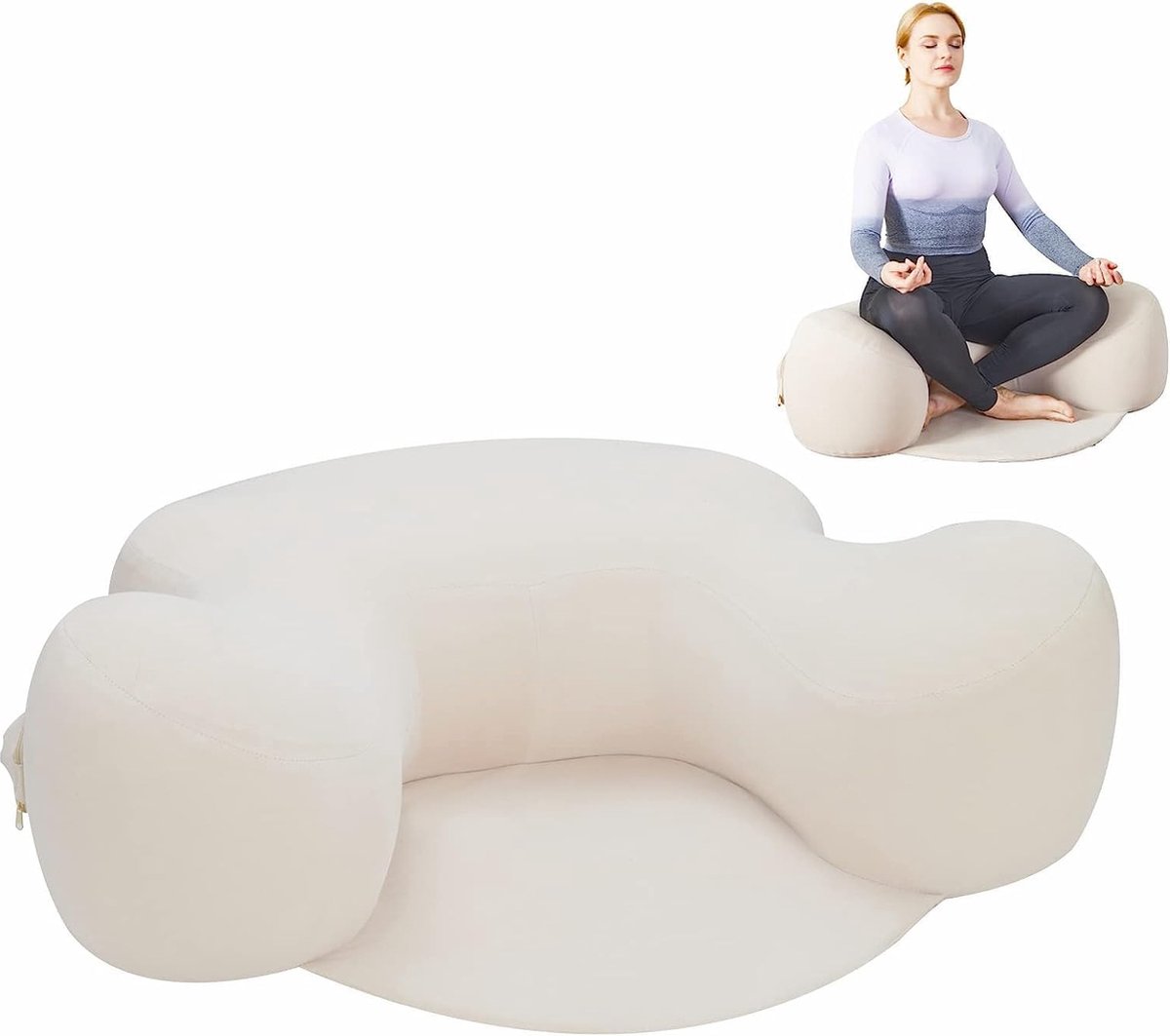 Yogakussen, meditatiekussen, opblaasbaar yogakussen, vloerkussen, meditatie-accessoires, yoga-bolster, verborgen ritssluiting, wasbare overtrek van katoen