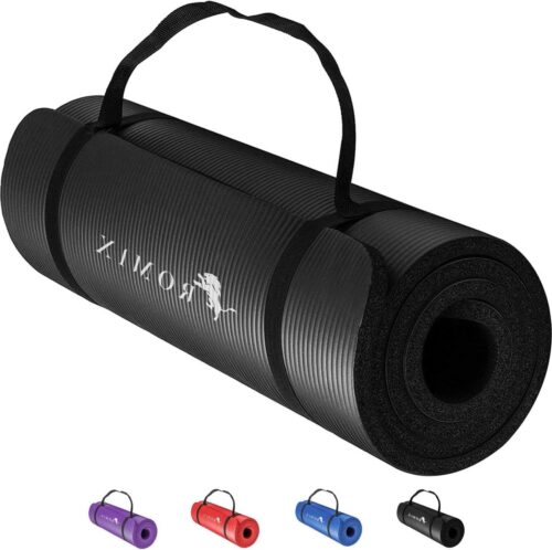 Yogamat 10 mm dikke milieuvriendelijke NBR-schuimoefenmat - inclusief draagtas en riem - 180 x 60 cm - antislip professionele trainingsmat voor thuis fitness pilates - vrouwen mannen.