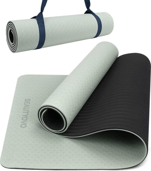 Yogamat, antislip, met draagriem, 6, 8 mm dikke yogamat, professionele sportmat, fitnessmat, antislip, TPE, pvc-gymnastiekmat voor thuis en buiten, trainingsmat voor workout