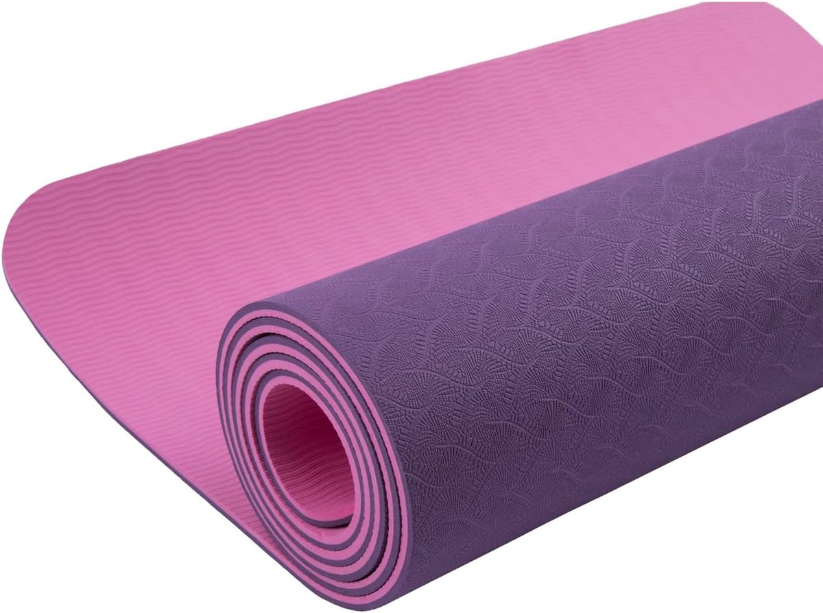 Yogamat met draagriem, TPE fitnessmat, antislip, milieuvriendelijke oefenmat, sportmat voor yoga, pilates en thuistraining, 183 x 61 x 0,6 cm