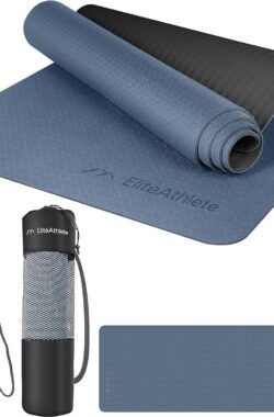 Yogamat, sportmat, fitnessmat, gevoerd en antislip, voor fitness, pilates, yogamat, 183 cm x 61 cm x 0,6 cm, trainingsmat inclusief transportband + tas