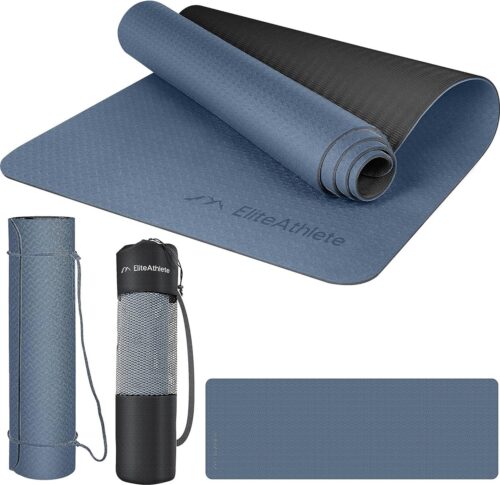 Yogamat, sportmat, fitnessmat, gevoerd en antislip, voor fitness, pilates, yogamat, 183 cm x 61 cm x 0,6 cm, trainingsmat inclusief transportband + tas