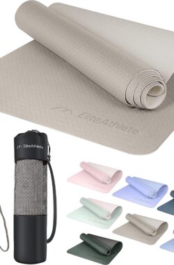 Yogamat, sportmat, fitnessmat, gymnastiekmat, gevoerd en antislip voor fitness, pilates, yogamat, 183 cm x 61 cm x 0,6 cm, trainingsmat incl. transportband + tas