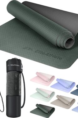 Yogamat, sportmat, fitnessmat, gymnastiekmat, gevoerd en antislip voor fitness, pilates, yogamat, 183 cm x 61 cm x 0,6 cm, trainingsmat incl. transportband + tas