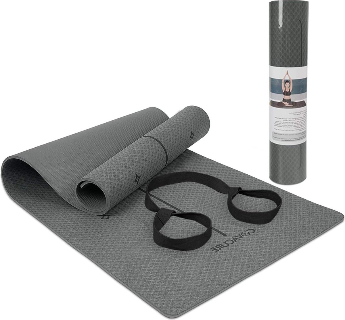 Yogamat sportmat gymnastiekmat 183 x 66 x 08 cm fitnessmat TPE antislip met richtlijnen-draagriem voor yoga-pilates