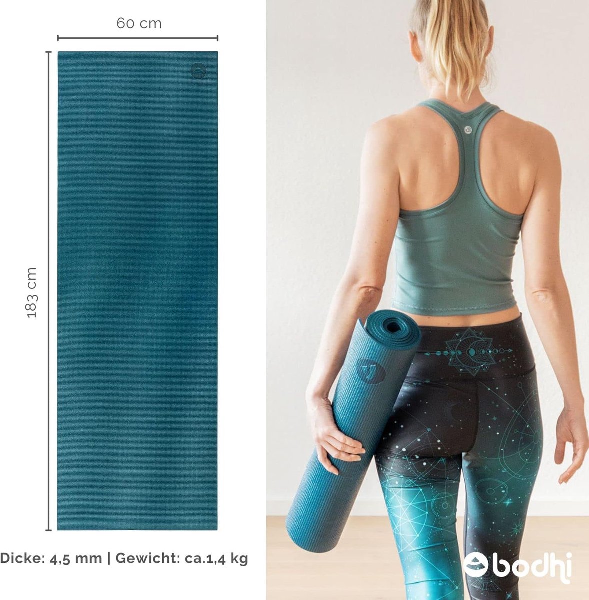 Yogamat van pvc, vrij van schadelijke stoffen, antislip en wasbaar, perfect voor beginners, oefenmat voor fitness, pilates en gymnastiek, 183 x 60 x 4 mm, in meerdere kleuren