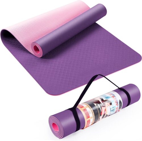 Yogamat voor dames en heren - antislip TPE-oefenmat met draagriemen - pilates stretching mat - thuis 183 x 61 x 06 cm