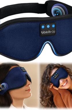 Zijden slaapmasker voor zijslapers – 100% lichtblokkerende slaapmasker met bluetooth – oogmasker met oordopjes voor reizen en meditatie – zwart