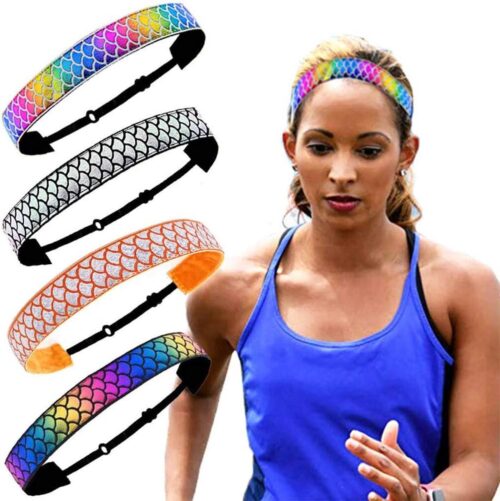 Zwarte Elastische Yoga Hoofdband - Verstelbare Sport Haarbanden voor Vrouwen Meisjes - 4 Pack