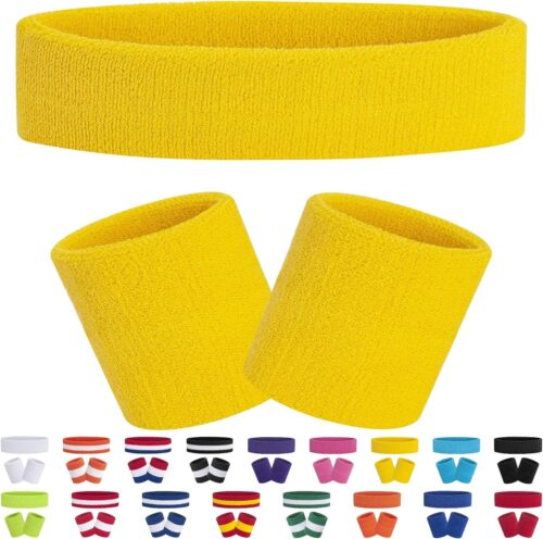 Zweetband Set Sport Hoofdband Polsband Set Badstof Polsband Atletische Oefening Basketbal Polsband Hoofdbanden Vochtafvoerend Zweetabsorberende Katoen Gestripte Zweetband met Upgraded Grip Technology