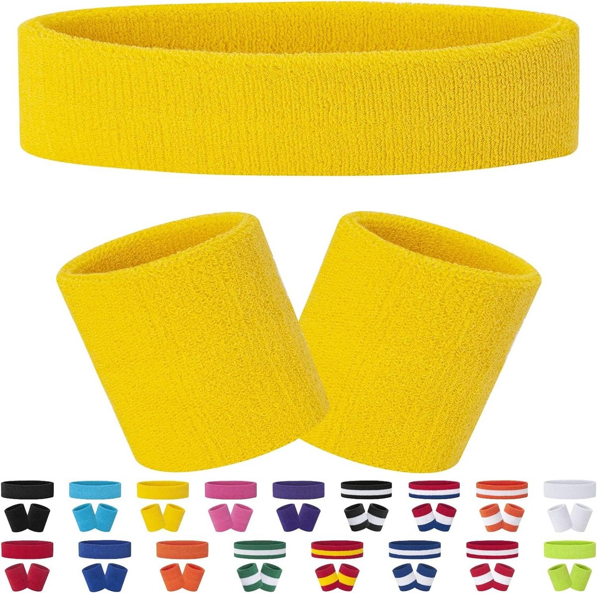 Zweetband Set Sport Hoofdband Polsband Set Badstof Polsband Atletische Oefening Basketbal Polsband - Vochtafvoerend Zweetabsorberende Katoen Gestripte Zweetband - Unisex Zweetband Hoofd