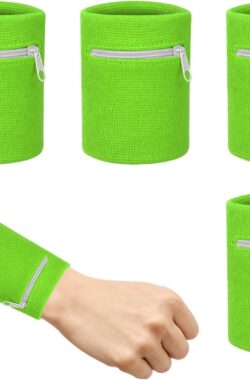 Zweetband polsset met ritssluiting – 4 stuks sportarmbanden voor fitness hardlopen, fietsen – zwart