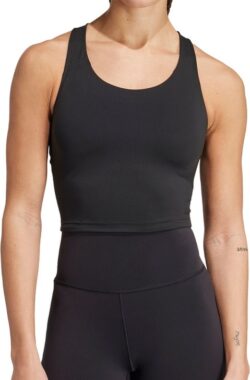 adidas Performance All Me Medium-Support Long Line Beha Tanktop – Dames – Zwart- S A-B