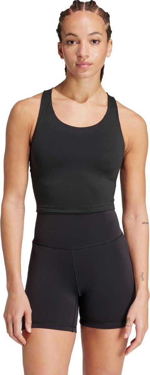 adidas Performance All Me Medium-Support Long Line Beha Tanktop - Dames - Zwart- S A-B