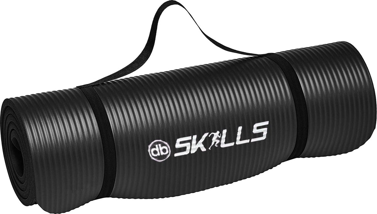 db SKILLS Fitnessmat zwart nu met gratis draagriem- Anti slip - sportmat -yogamat extra dik 183 cm 61 cm 1.5 dik