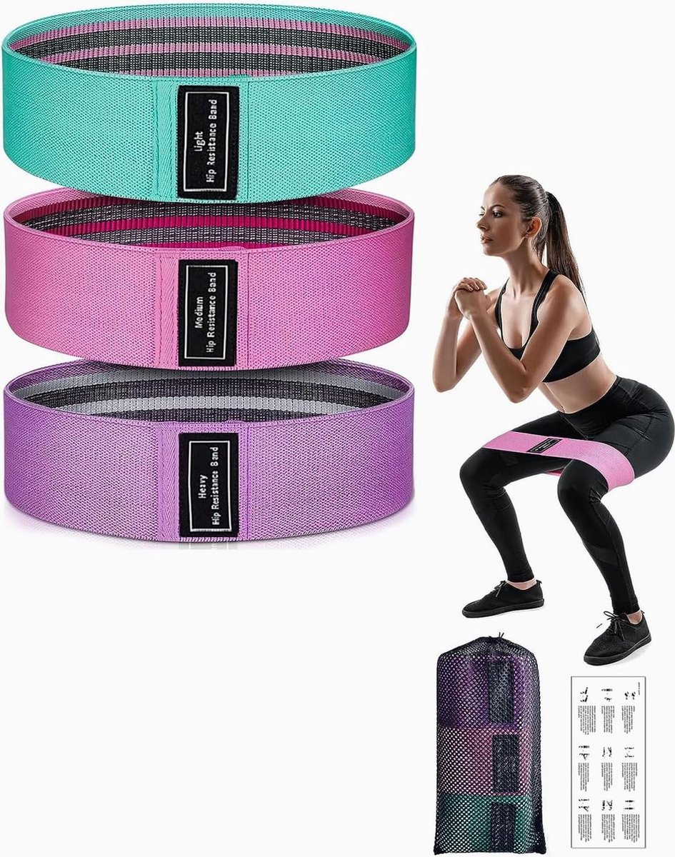 weerstandsbanden fitness rubberen band set met antislip stof elastische fitnessband geschikt voor yoga bilspieren (3 stuks 7 cm)