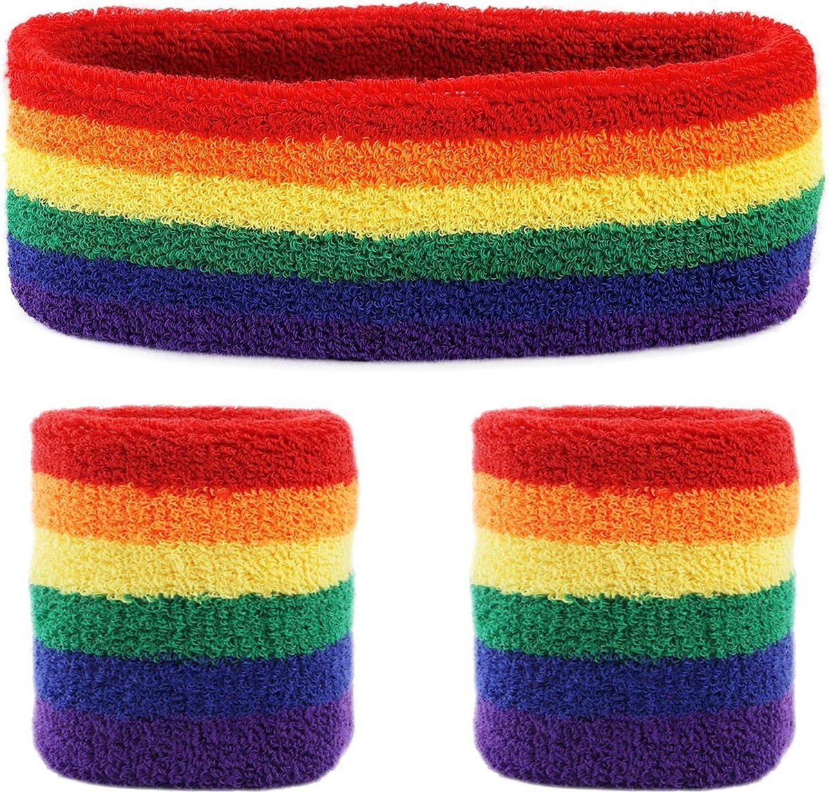 3-delige regenboog zweetband set - sport hoofdband, polsband, polsbanden - unisex basketbal tennis training Zweetband