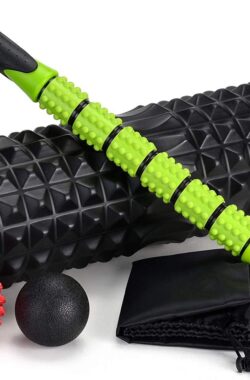 5-in-1, foamroller, met rollerstick en massageballen voor fasciatraining van de Spieren, Zwart