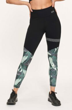 Active Panther Legging Lola Solid/Leaves high waist black-green, Zwart Groen, Dames Legging met Hoge Taille voor Vrouwen – Boterachtig Zacht Niet Transparante Legging Voor Buikcontrole, Plus-maat Workout Gym Yoga Rekbare Broek