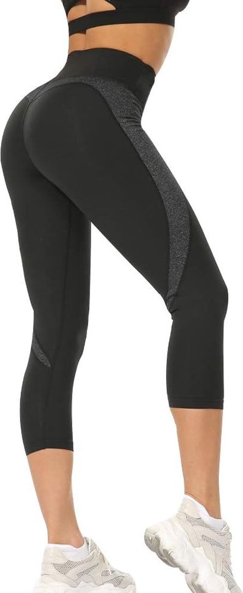 Dames High Waist 3/4 Yoga Capri Leggings - Maat S - Ademend & Snel-Drogend - Zwart met Zakken - Stretch Polyester & Spandex Mix voor Fitness en Dagelijks Gebruik - Comfortabele Sportbroek voor Alle Seizoenen - Maat S