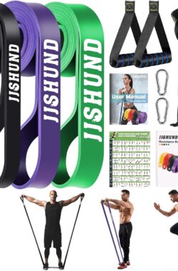 Fitnessbandenset, latex weerstandsbanden in 3 sterktes met handvatten, deurankers, karabijnhaken, beschermende vulling, draagtas, weerstandsbanden, gymnastiekband voor krachttraining, fitness, thuisyoga