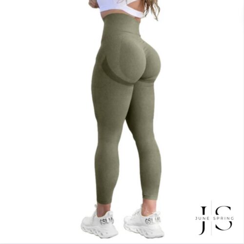 June Spring Sportlegging - Maat M/Medium - Kleur Khaki - Dames Sportlegging - Sportbroek dames - Push up - Shape Legging - High Waist - Fitness Legging - Yoga Pants