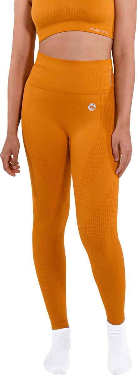 Lavendel x StarkSoul Hoge Kwaliteit Sportlegging met Hoge Taille - Sportlegging Dames - Sportbroek Dames - High Waisted Legging - Gereflecteerd - Oranje - L