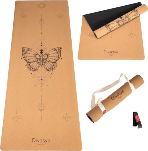 Premium yogamat kurk antislip: gemaakt van natuurlijk rubber, antislip & kurk, natuurlijk & duurzaam, royale afmetingen (183 x 66 x 0,4 cm), yogamat kurk antislip, draagriem, vrij van