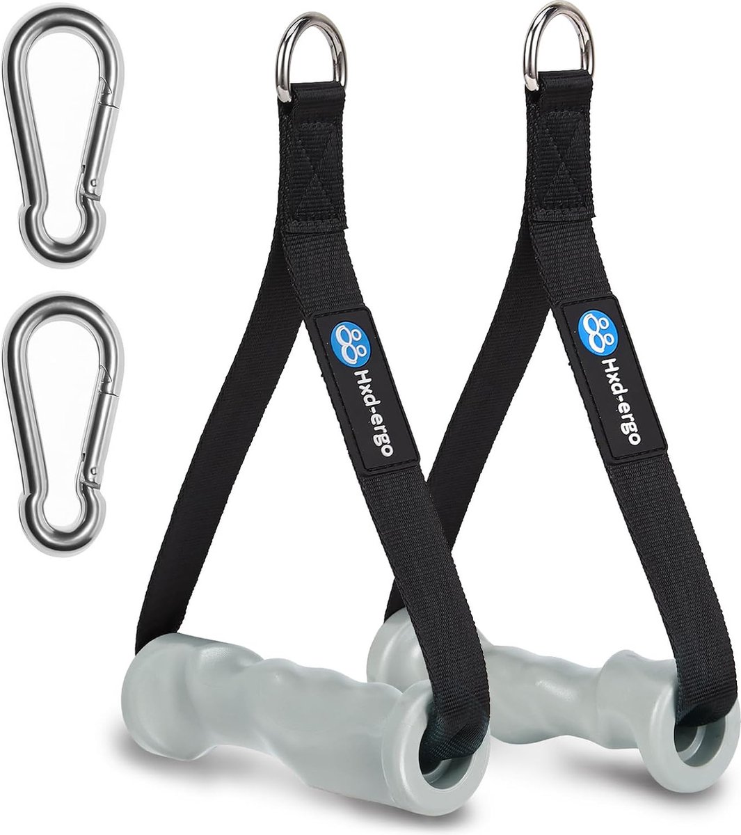 Set van 2 handvatten voor weerstandsbanden, fitnessbandhandvatten met metalen D-ring, ergonomische kabelhandgrepen, lattrekhandgreep voor homegym, katrol, fitnesskrachttraining