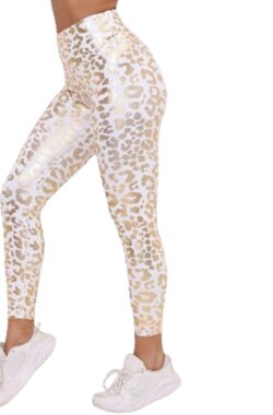 Sexy erotische legging – Luipaard print – Uitdagend – Hoge taille – Panty – Fitness – Broek – Wit en Goud