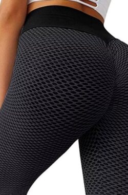 Sportlegging Dames High Waist maat L – Anti Cellulite/ Nu inclusief gratis solarlamp! / Honingraat / Scrunch Butt – Sportbroek – Sport Legging Voor Fitness / Yoga / Vrije Tijd – Comfortabel – size L – Zwart/Grijs / tiktok / sportschool / grey