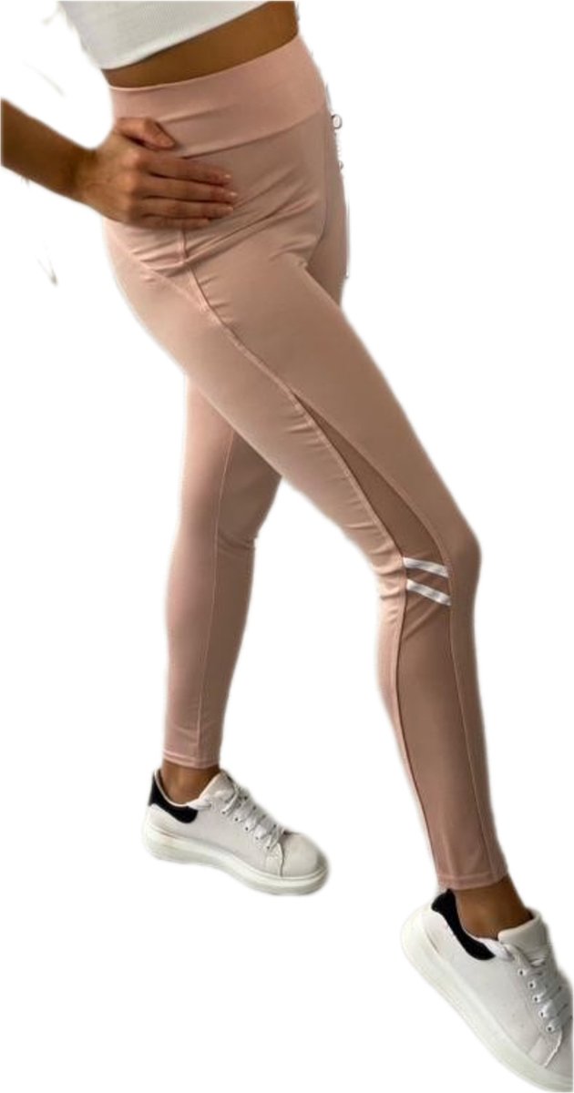 Sportlegging - Dames - Highwaist - Maat L-XL 40-42 - Yoga legging - Kleur Rose - doorzichtig stukje benen.