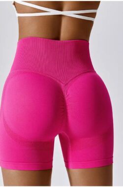 Sportlegging / Sport Short – Maat: S – Kleur: Roze – Met Butt Scrunch – Extra Mooie Billen – Hoge Taille – Luxe Korte Sportlegging – Cycling Shorts – Billen Legging – Dames Gymwear / Vrouwen Sportkleding / Sport Outfit / Fitness