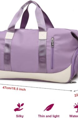 Sporttas Dames Reistas met Schoenenvak Natte Tas, Weekendtas Fitnesstas Waterdicht Groot Gym Bag Handbagage Travel Bag Boodschappentas Duffelbag voor Sport/Fitness/Outdoor, Purper