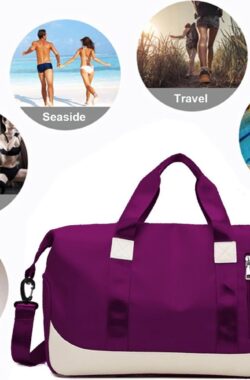 Sporttas Dames Reistas met Schoenenvak Natte Tas, Weekendtas Fitnesstas Waterdicht Groot Gym Bag Handbagage Travel Bag Boodschappentas Duffelbag voor Sport/Fitness/Outdoor, Donkerpaars