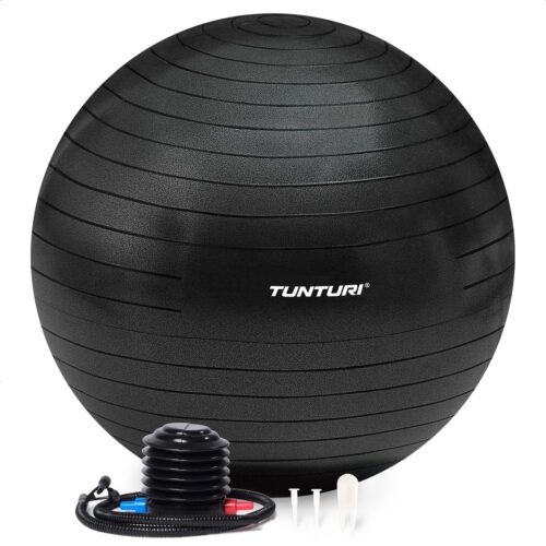 Tunturi Anti Burst Fitness bal met Pomp - Yoga bal 65 cm - Pilates bal - Zwangerschapsbal - 220 kg gebruikersgewicht - Incl Trainingsapp - Zwart