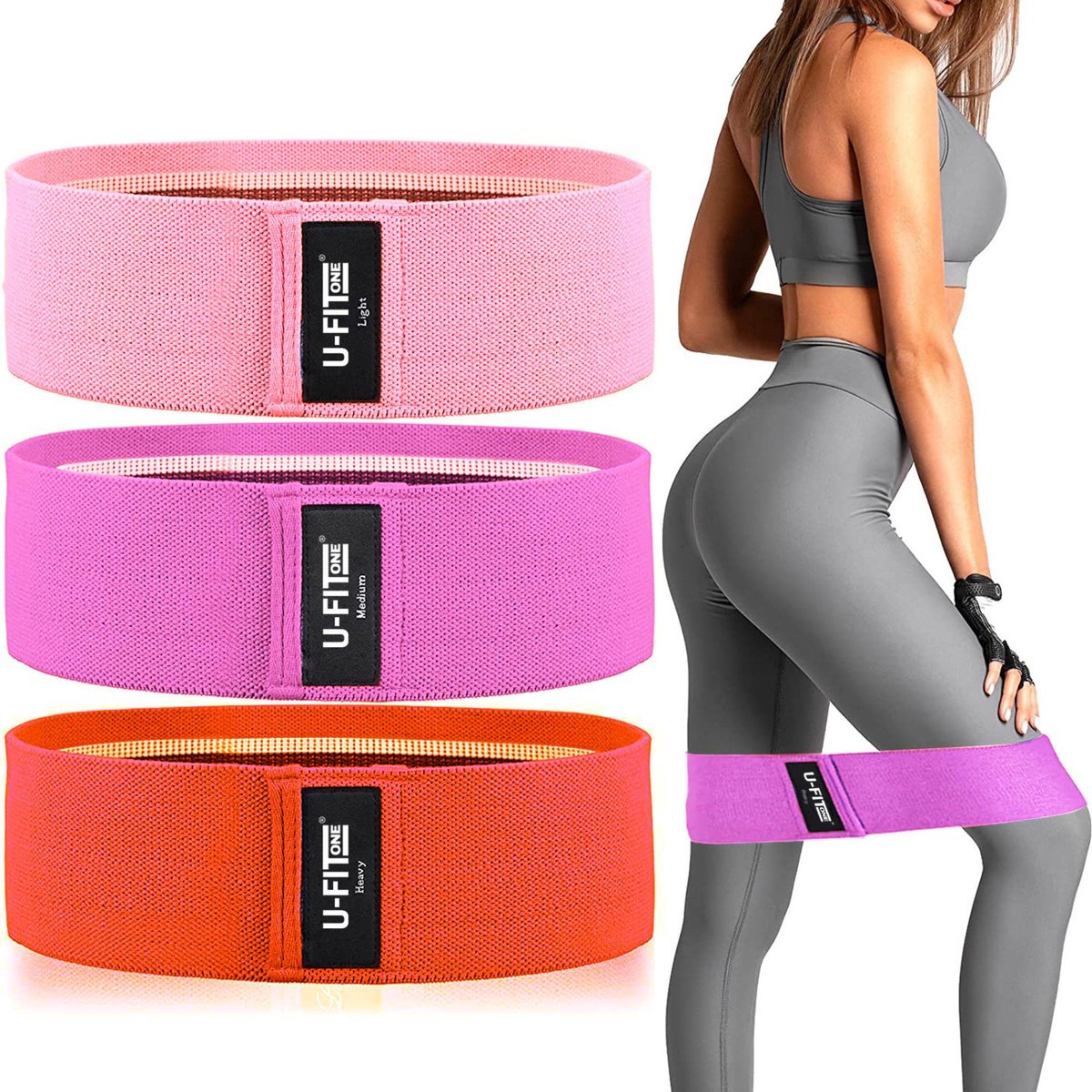 U Fit One Resistance band set - Weerstandsbanden - Booty Band - YogaΠlates - Fitness Elastiek set- Stretch band - Thuis sporten - Home Gym - Roze