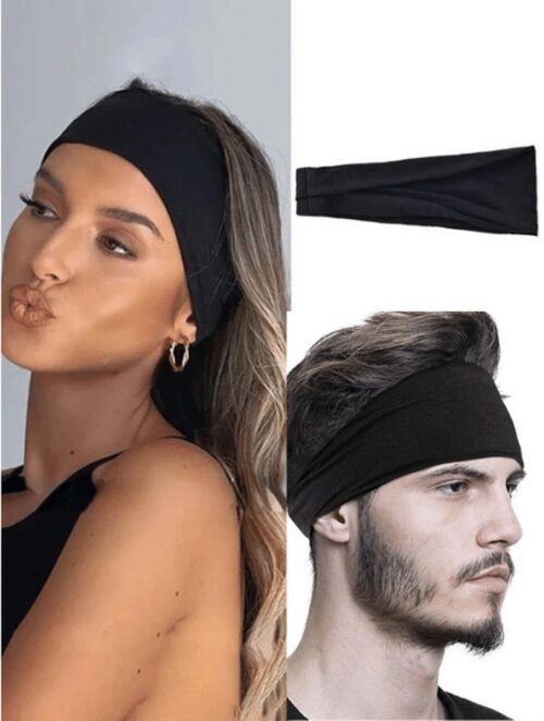 Waledano® Sporthoofdband - hoofdband - zweetband - Elastische Hoofdband voor Dames en Heren - Yoga Hoofdband - Haarband - Outdoor Sport Headwrap Fitness Sport Veiligheid - Zwart