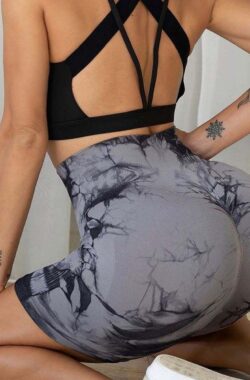 Wow Peach – Marble Legging Short – Sport Shorts – Butt Lifting – Fitness – Sport – TikTok Legging – Grijs/Zwart – Maat: Medium