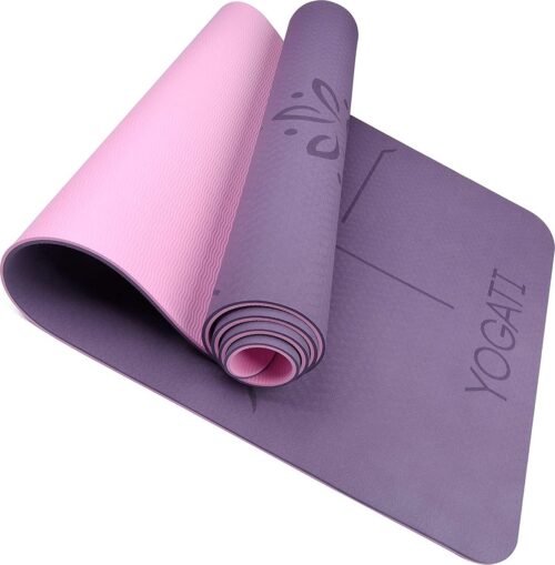 YOGATI milieuvriendelijke yogamat TPE, non-slip en dikke yogamat. Yoga Matten met Body Alignment Lines. Perfect Pilates Mat voor workout oefening, Gym en Fitness Violet