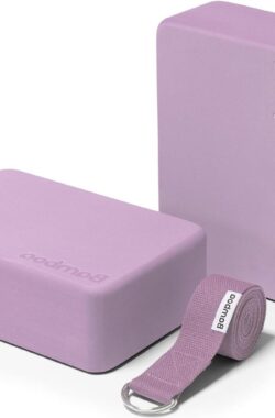 Yogablokken Set Roze + Gratis Yoga Riem – Ronde Hoeken – EVA Foam – 2 Yoga Blokken met Bamboa yoga block wood