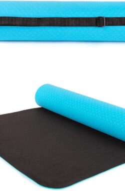 Yogamat, oefenmat voor sportschool, thuis, fitness, voor dames en heren, milieuvriendelijk, antislip TPE-materiaal, pilatesmat met schouderriem