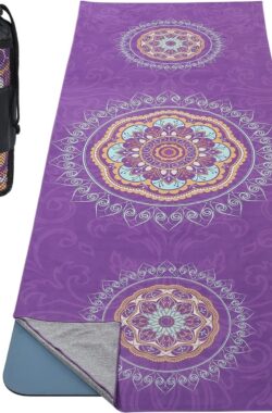 Yogamatten handdoek, antislip, yoga-handdoek voor yogamat, zweetabsorberend, sneldrogend, yogahanddoek voor pilates, hot yoga, picknick in de open lucht, lila mandala