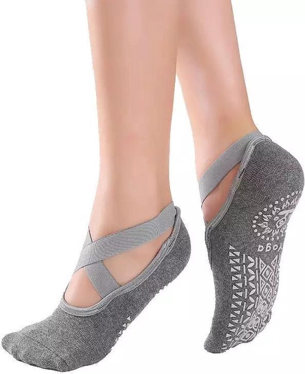 *** Dans Yoga & Pilates Sokken - Antislip - Grijs - 'Ballerina Yoga' - Dichte tenen - van Heble® ***