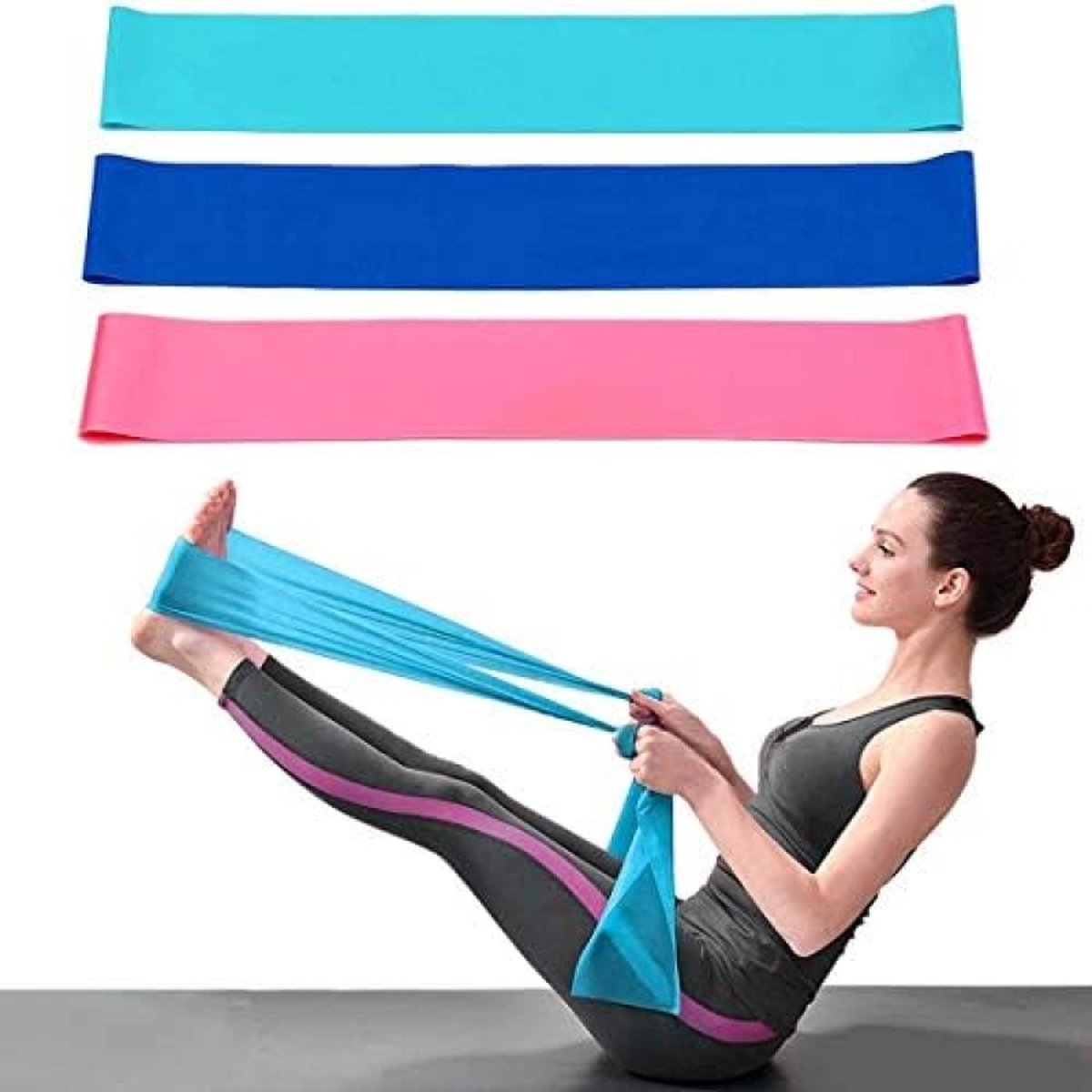 Sterke fitnessbanden, 3 stuks, elastische trainingsbanden, 1,5 m, extra lang, krachttraining, essentials, antislip, trainingsband voor spieropbouw, gymnastiek, yoga, pilates