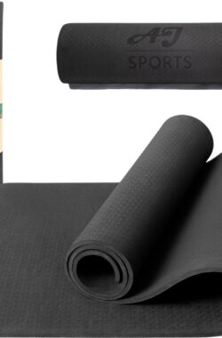 AJ-Sports Yoga mat – Yogamat – Fitness mat Eco friendly – Sport mat – Fitnessmat – Trainingsmat – Inclusief Draagriem – Zwart – Anti slip – Yoga – Pilates – TPE Materiaal – 180 x 61x 0.6 cm