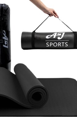 AJ-Sports Yoga mat – Yogamat – Fitness mat NBR – Sport mat – Trainingsmat – Anti slip – Inclusief draagtas – Fitnessmat – Zwart – Yoga – Pilates – Fitness – Foam materiaal – 183 x 61 x 1 cm