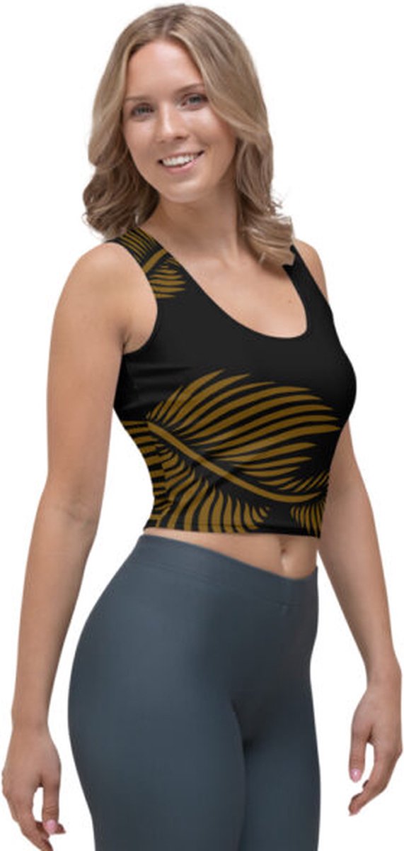 CropTop - design - Lines 4 Peace - Dry Fit - High Performance - 4way stretch - unieke print - UPF 50+ - Hardloop - Yoga - Fitness - Dans - Pilates - Training - Sport Top - zwart hazelnoot bruin - dames - maat XL