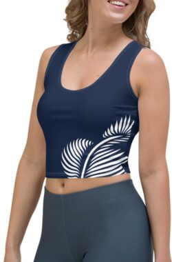 CropTop – design – Lines 4 Peace – Dry Fit – High Performance – unieke print – 4way stretch – UPF 50+ – Hardloop – Yoga – Fitness – Dans – Pilates – Training – Sport Top – dames – marineblauw wit – maat M